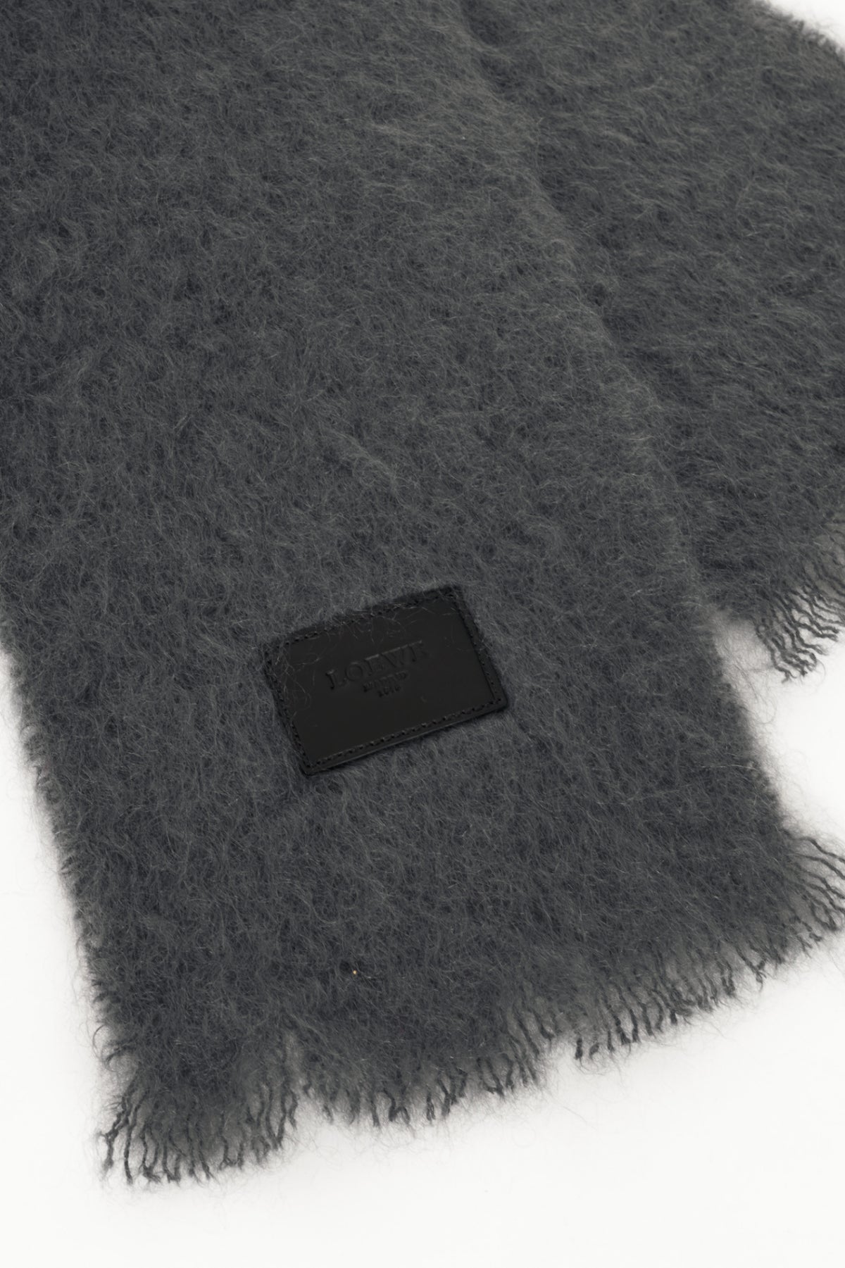 Loewe Grey Mohair & Wool Logo-Patch Scarf