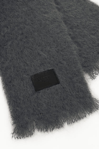 Loewe Grey Mohair & Wool Logo-Patch Scarf