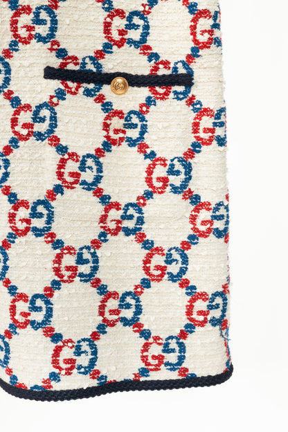 Gucci PF19 Ivory GG Sylvie Tweed Cotton Mini Shift Dress