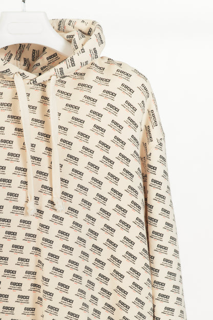 Gucci SS18 White Logo-Stamp Cotton French-Terry Hoodie