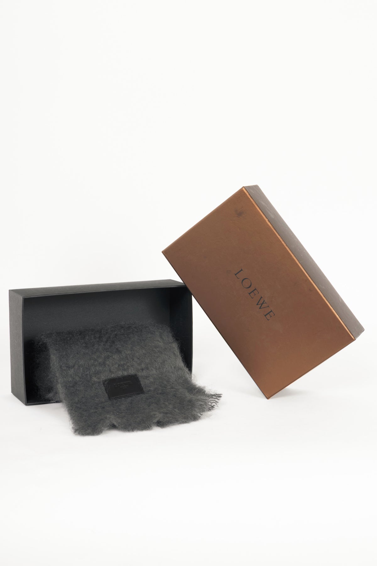 Loewe Grey Mohair & Wool Logo-Patch Scarf