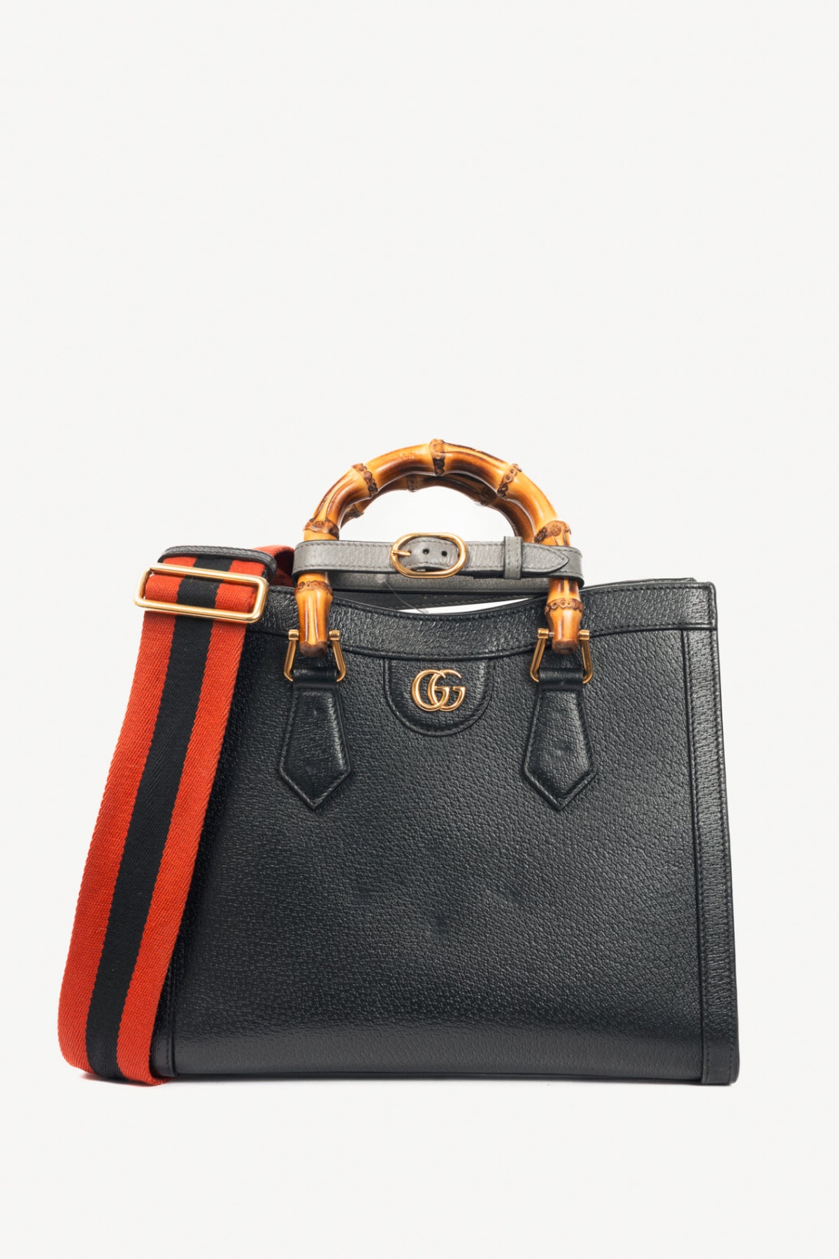 Gucci Diana Medium Black Leather Bamboo Tote