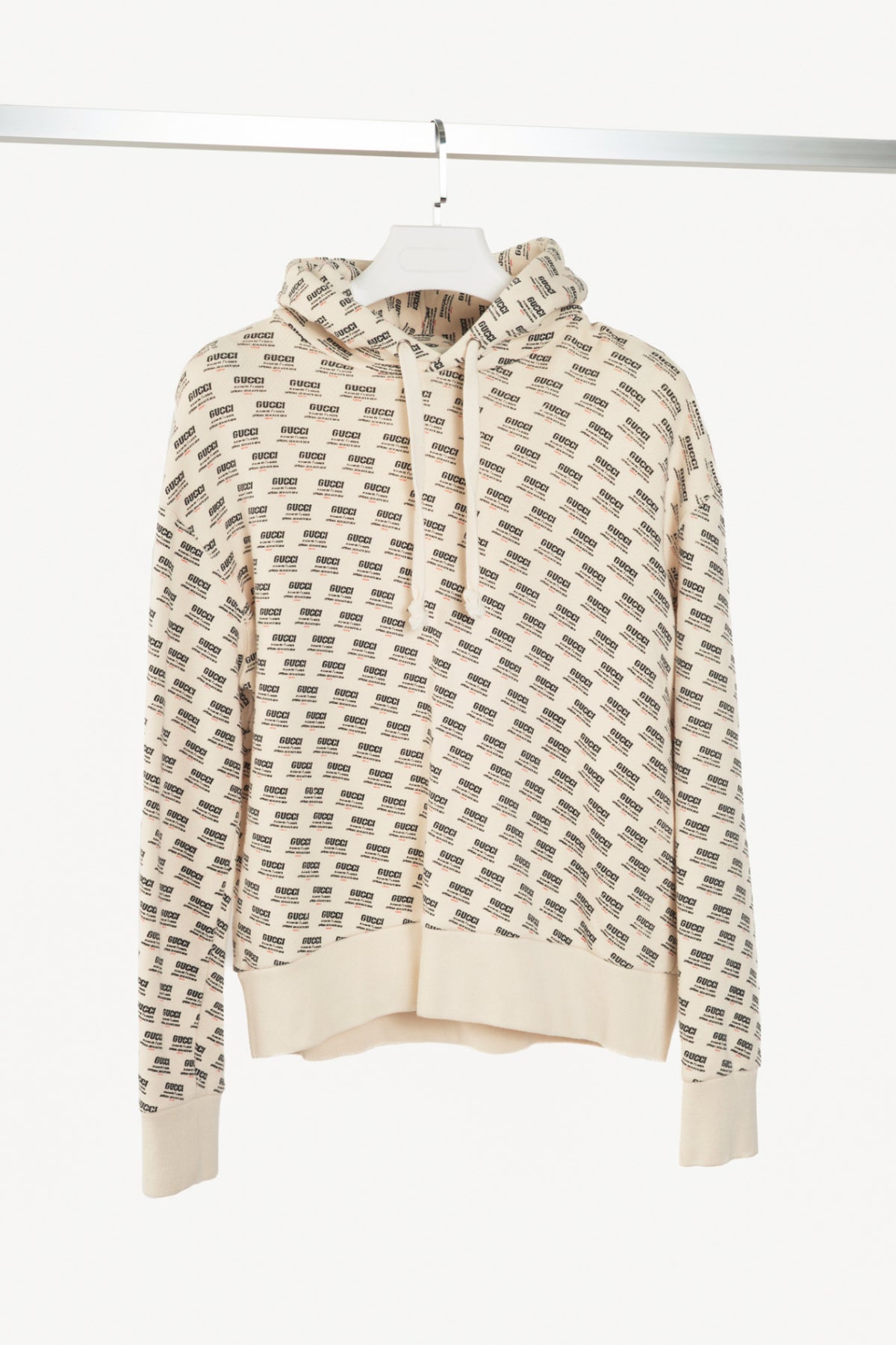 Gucci SS18 White Logo-Stamp Cotton French-Terry Hoodie