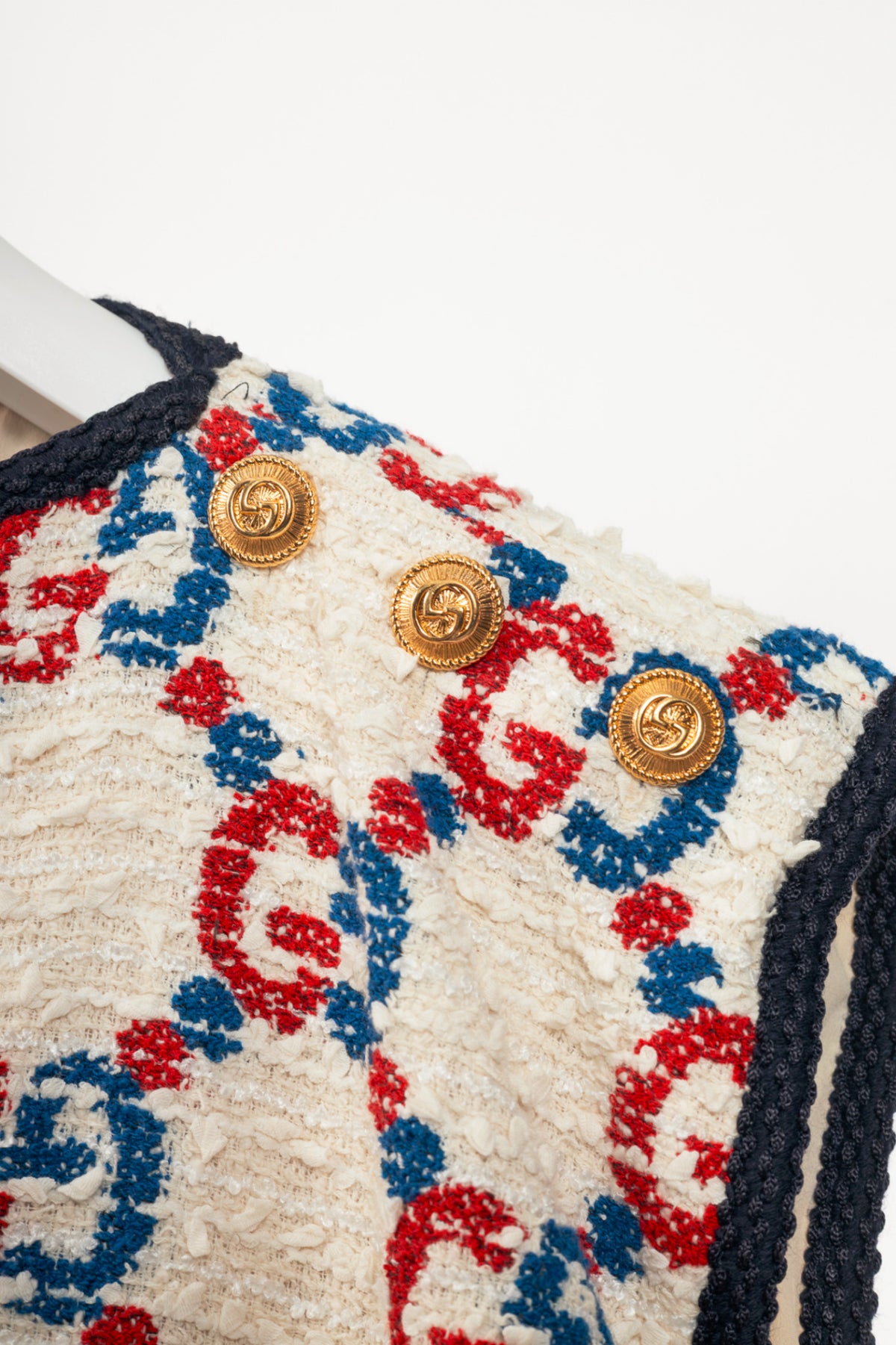 Gucci PF19 Ivory GG Sylvie Tweed Cotton Mini Shift Dress