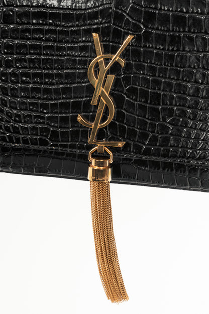 Saint Laurent Nero Cocco Print Monet YSL Monogramme Shoulder Bag