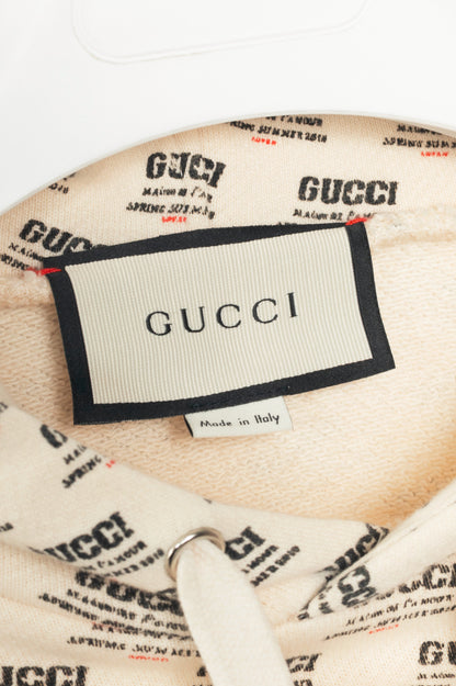 Gucci SS18 White Logo-Stamp Cotton French-Terry Hoodie