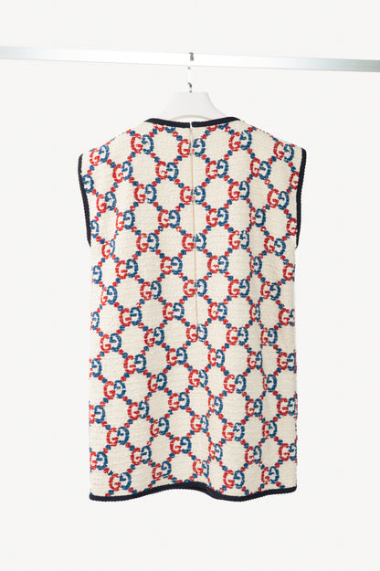 Gucci PF19 Ivory GG Sylvie Tweed Cotton Mini Shift Dress