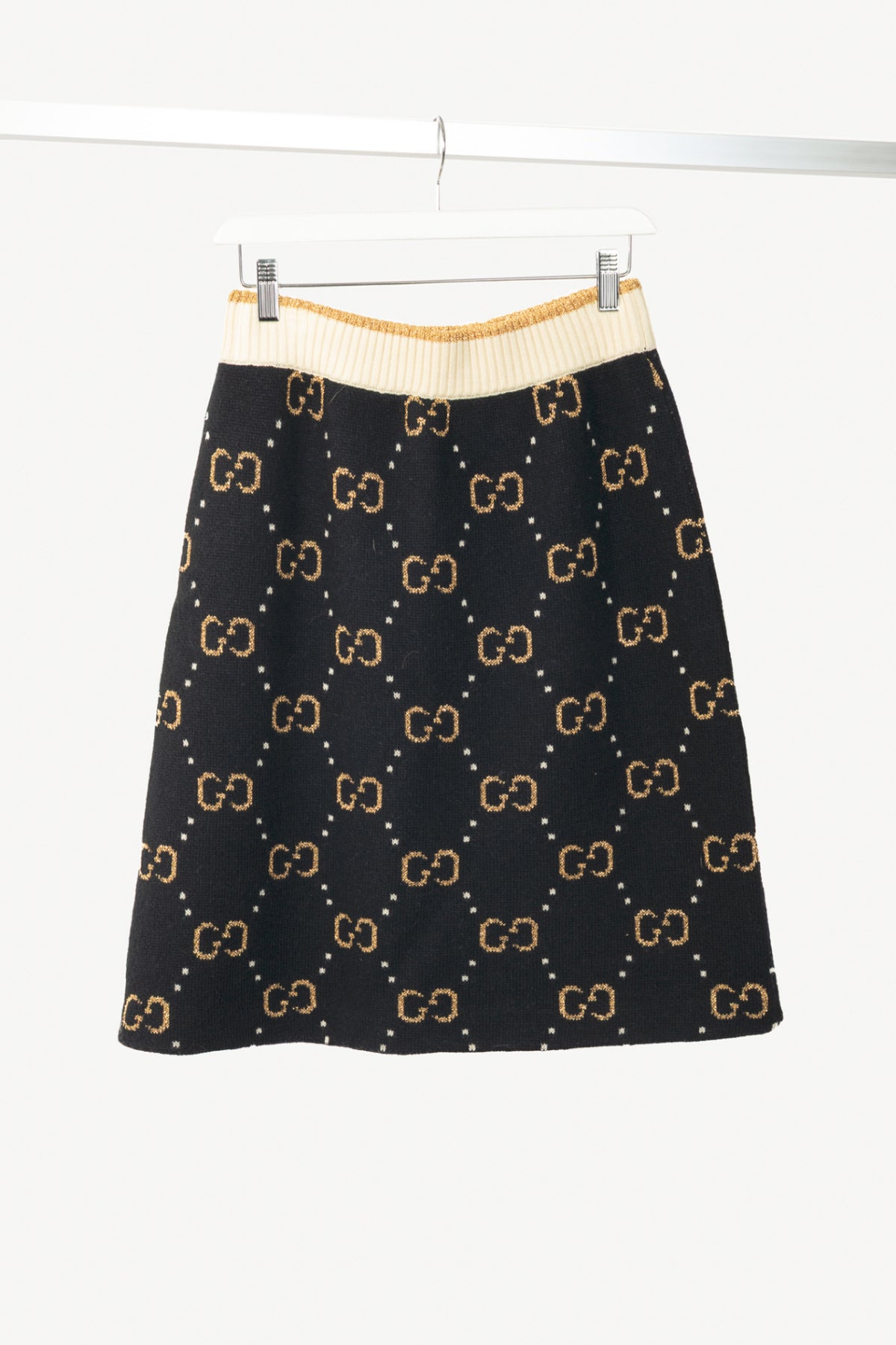 Gucci Black GG-Monogram Jacquard Wool-Knit A-Line Skirt