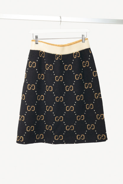 Gucci Black GG-Monogram Jacquard Wool-Knit A-Line Skirt