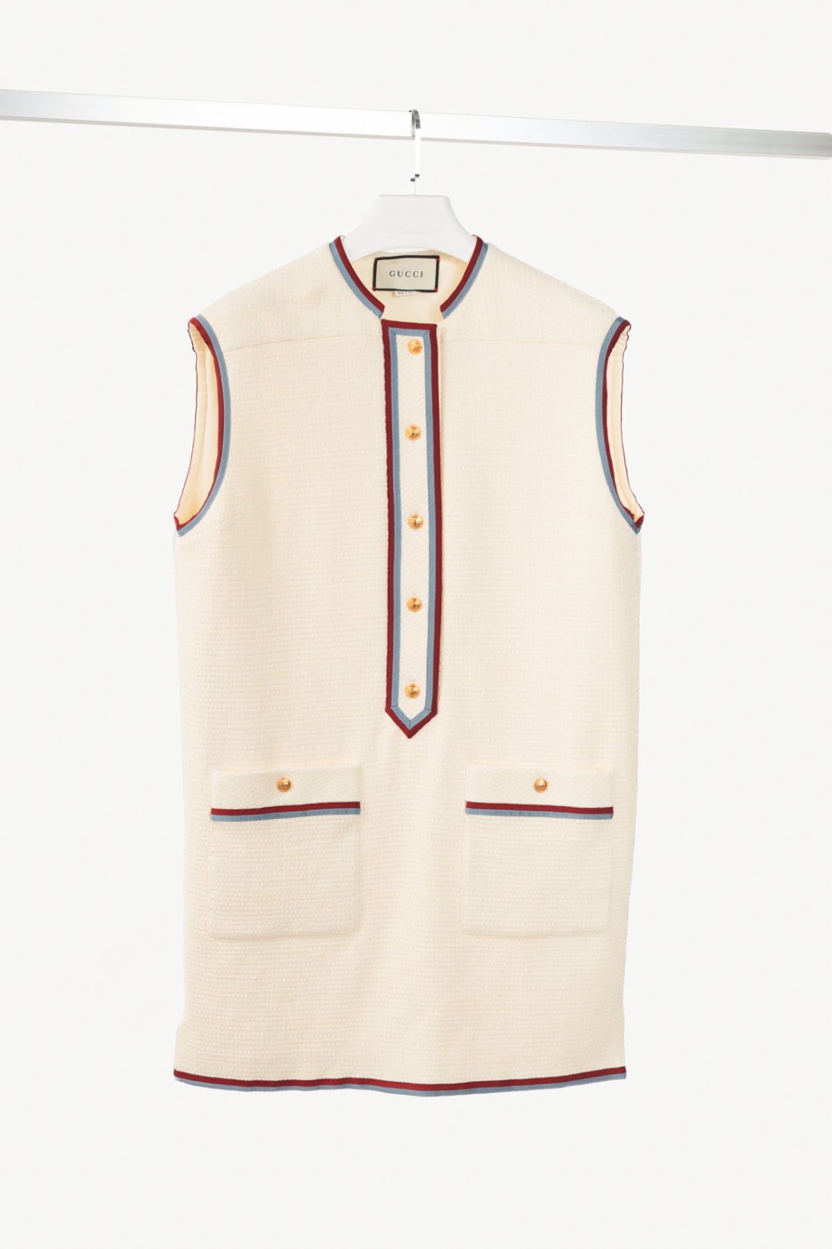 Gucci PF19 Ivory Grosgrain-Trimmed Wool-Blend Tweed Mini Dress