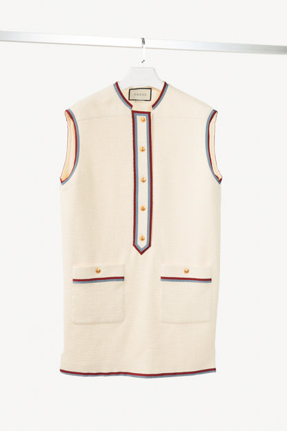 Gucci PF19 Ivory Grosgrain-Trimmed Wool-Blend Tweed Mini Dress