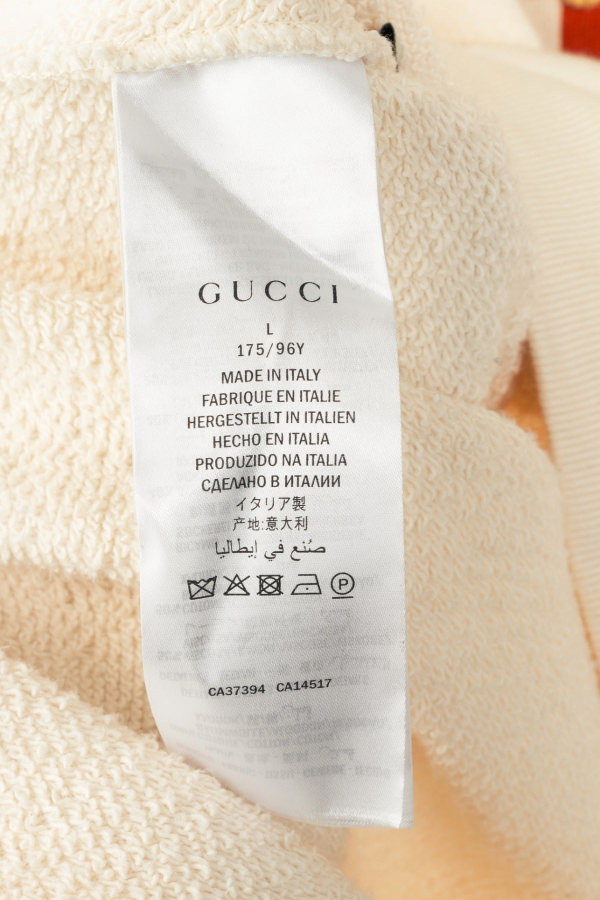 Gucci Ivory Embroidered-Bear Cotton French-Terry Logo Hoodie