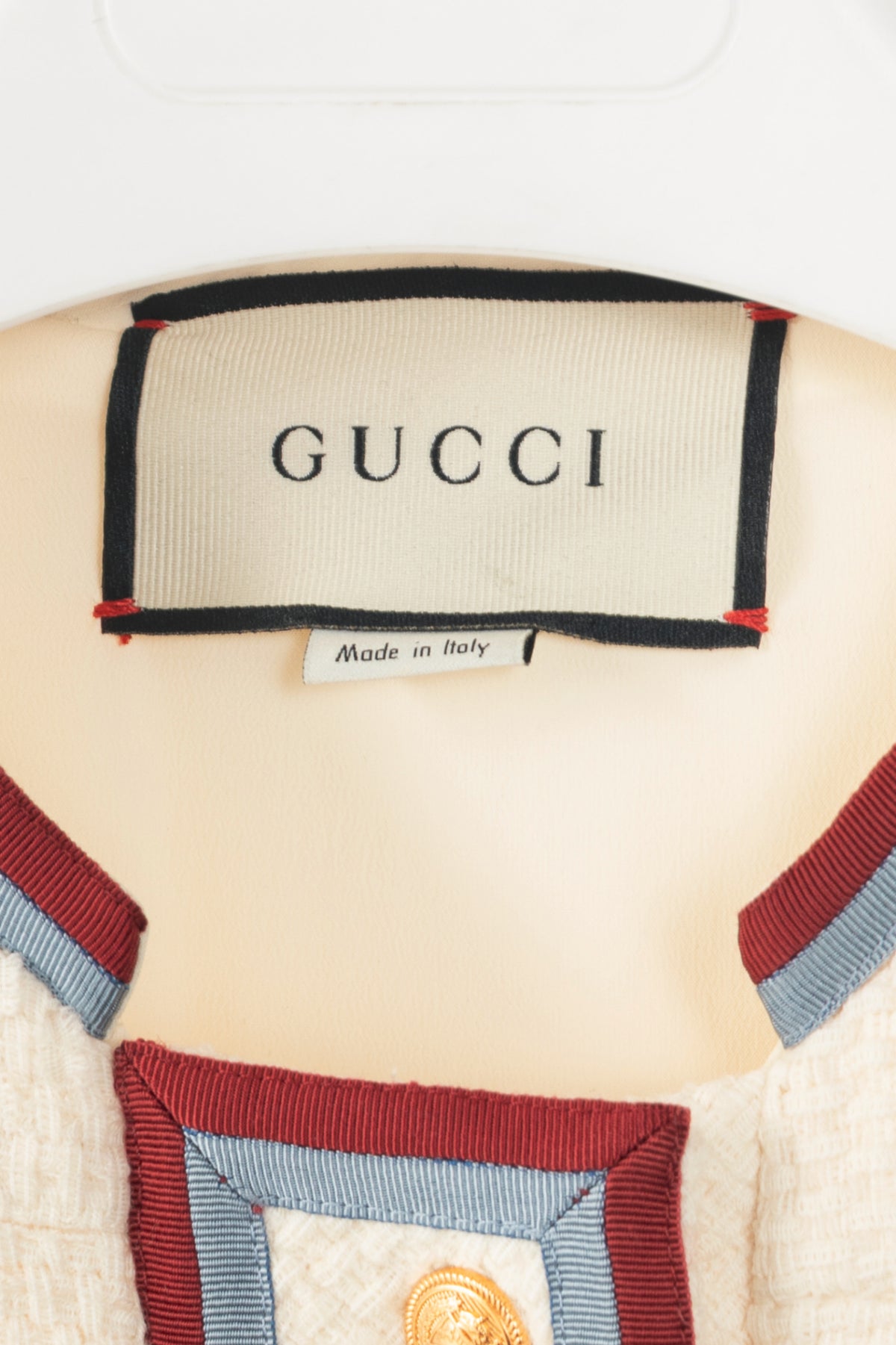 Gucci PF19 Ivory Grosgrain-Trimmed Wool-Blend Tweed Mini Dress