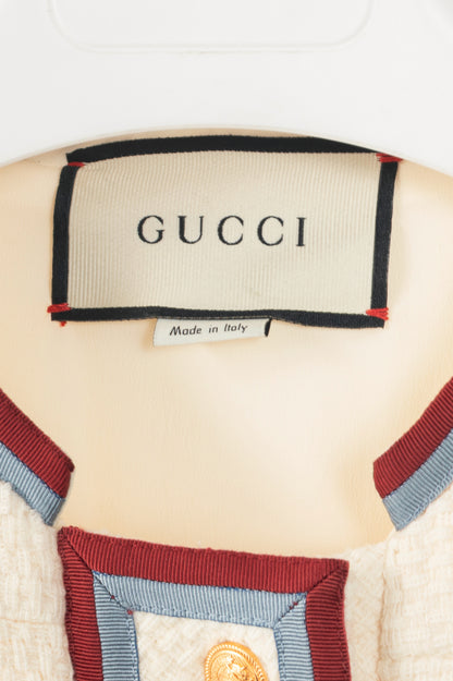 Gucci PF19 Ivory Grosgrain-Trimmed Wool-Blend Tweed Mini Dress