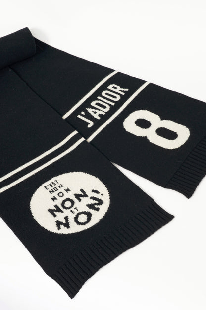 Dior J'Adior Black Wool & Cashmere Logo-Jacquard Scarf