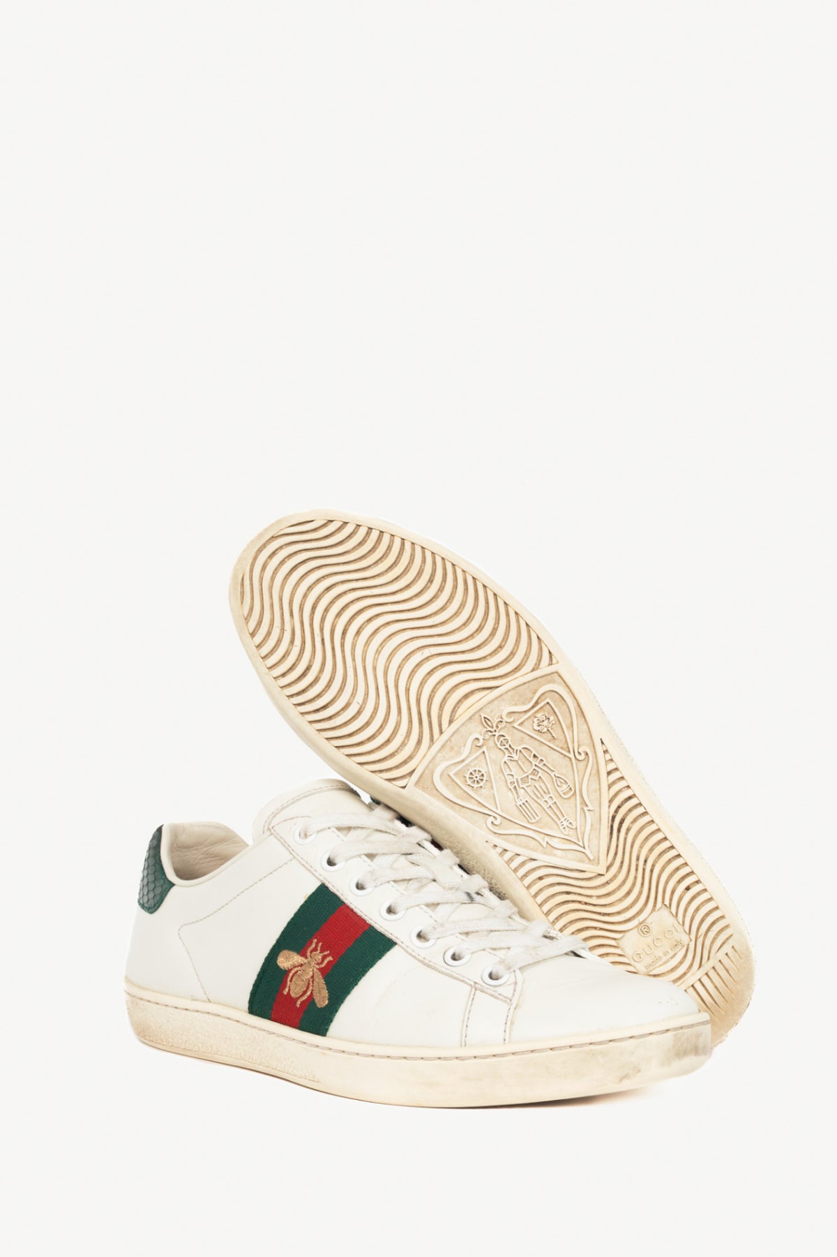 Gucci Ace Bee White Leather Lace-Up Sneakers