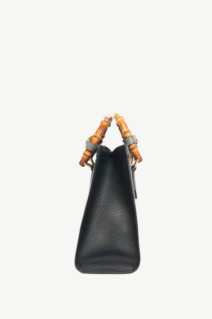 Gucci Diana Medium Black Leather Bamboo Tote