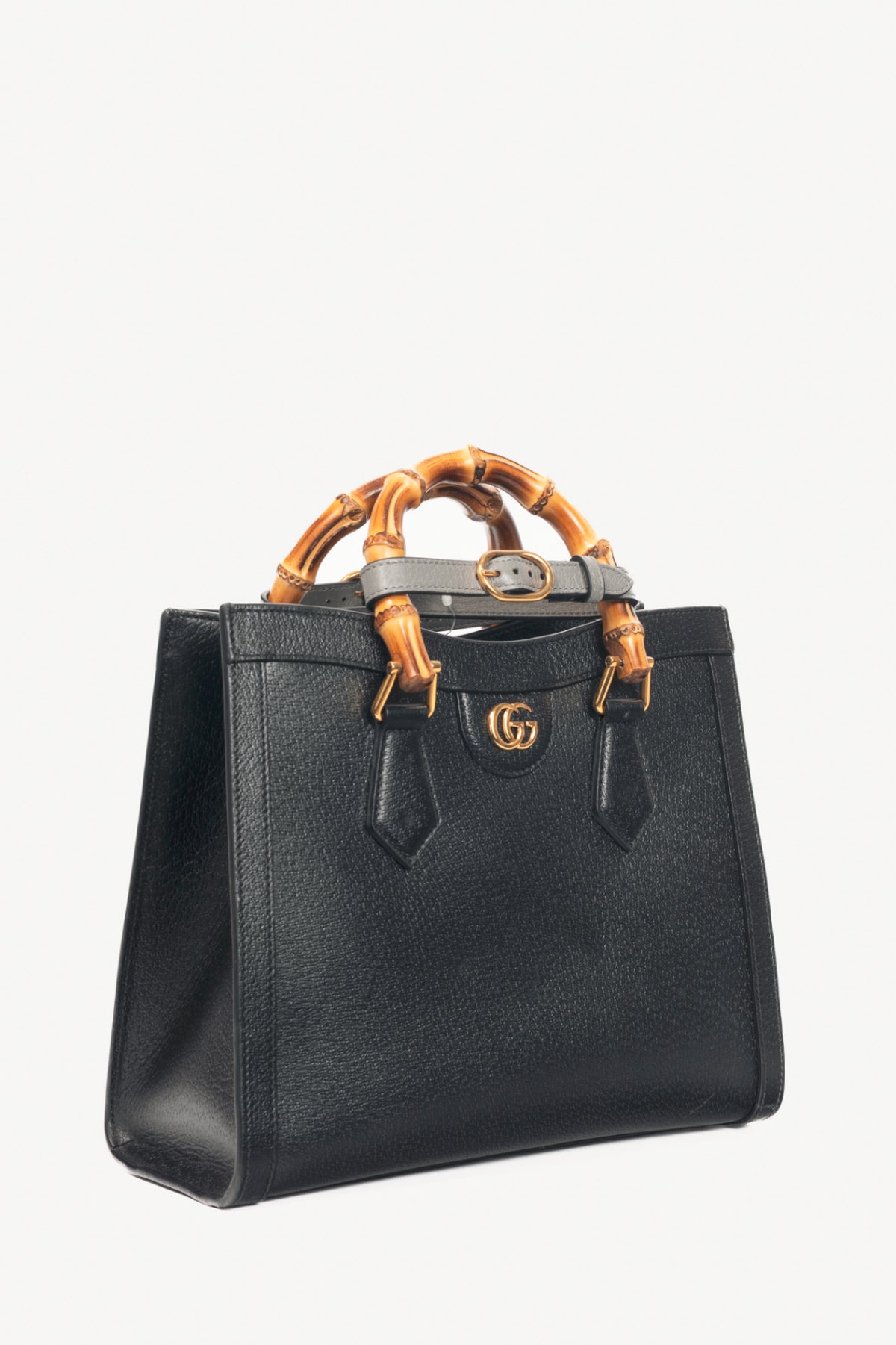 Gucci Diana Medium Black Leather Bamboo Tote