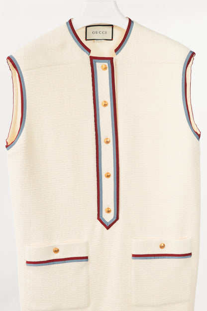 Gucci PF19 Ivory Grosgrain-Trimmed Wool-Blend Tweed Mini Dress