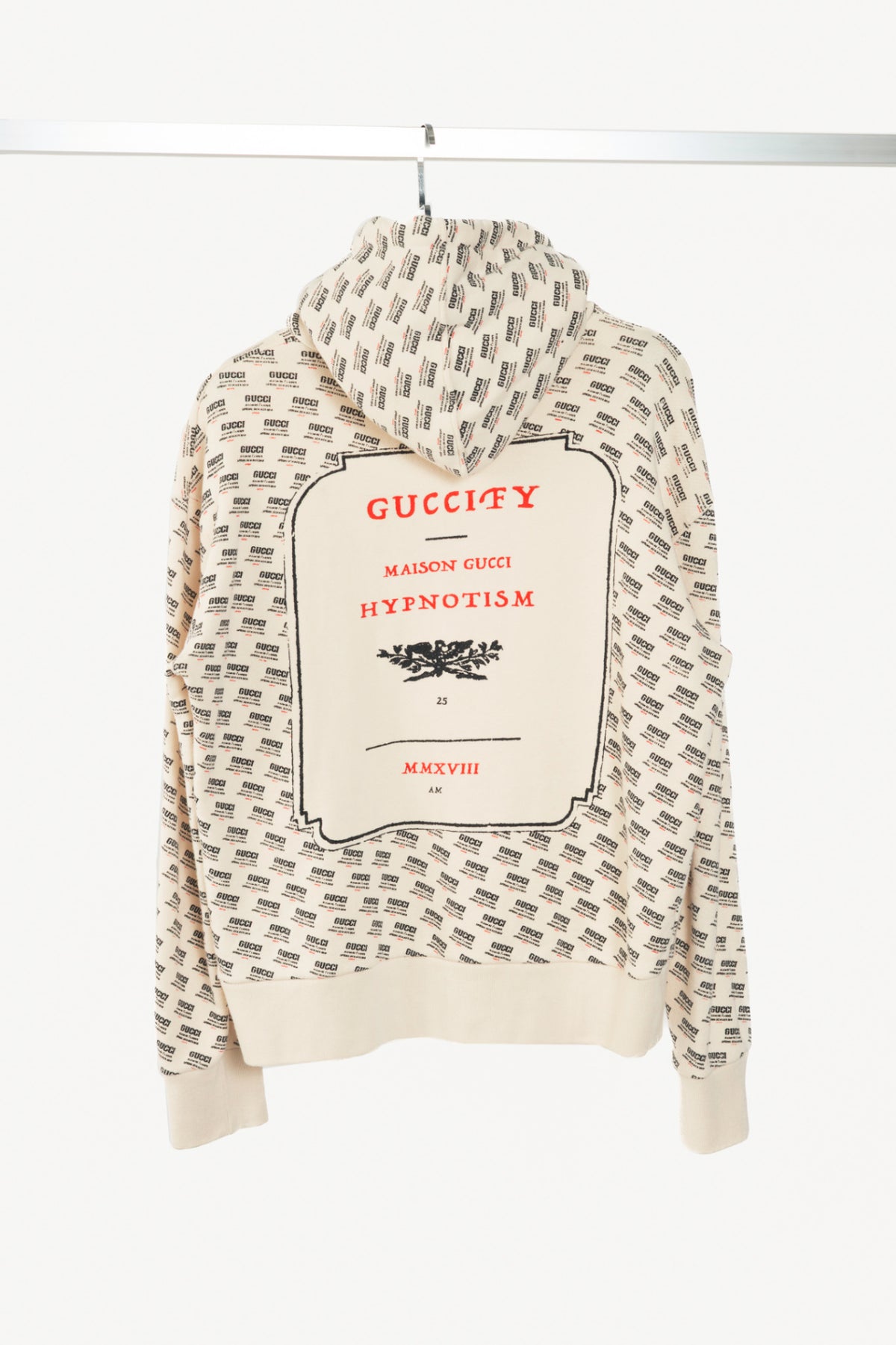 Gucci SS18 White Logo-Stamp Cotton French-Terry Hoodie
