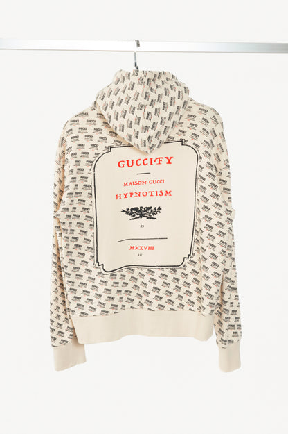 Gucci SS18 White Logo-Stamp Cotton French-Terry Hoodie