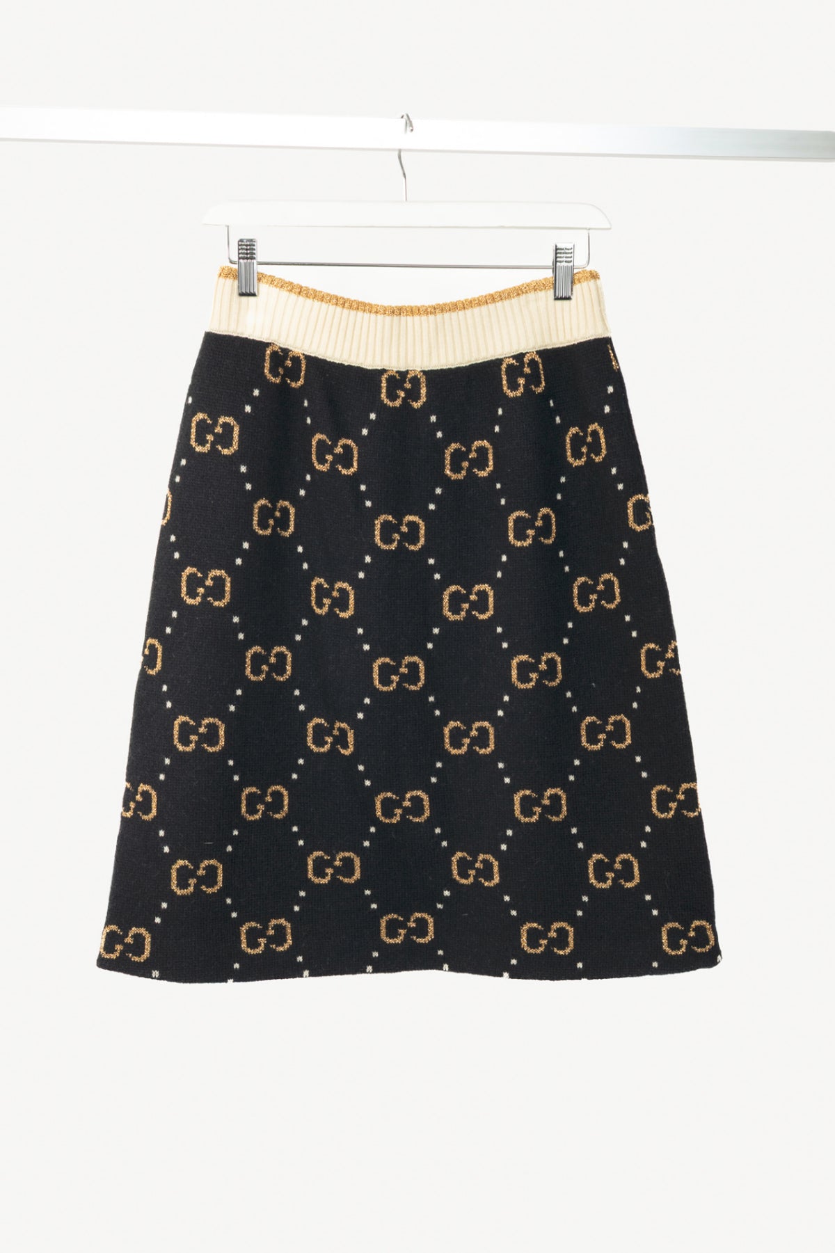 Gucci Black GG-Monogram Jacquard Wool-Knit A-Line Skirt