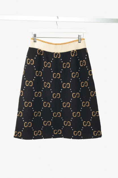 Gucci Black GG-Monogram Jacquard Wool-Knit A-Line Skirt