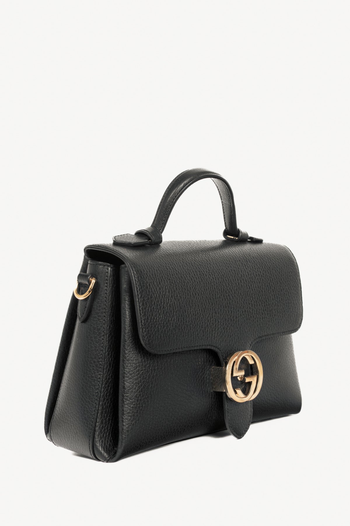 Gucci Black Pebbled-Leather Interlocking G 2-Way Handbag