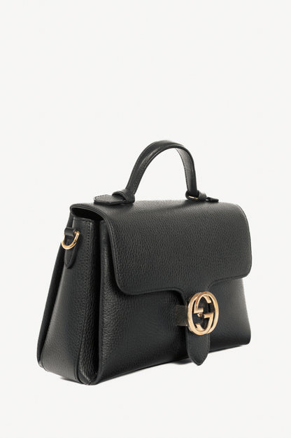 Gucci Black Pebbled-Leather Interlocking G 2-Way Handbag