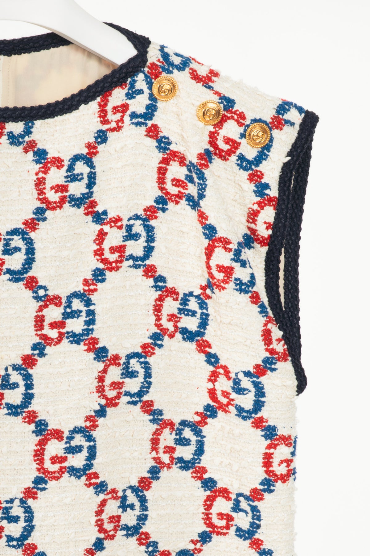 Gucci PF19 Ivory GG Sylvie Tweed Cotton Mini Shift Dress