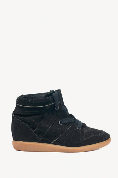 Isabel Marant Bobby Black Suede Hidden-Wedge Sneakers