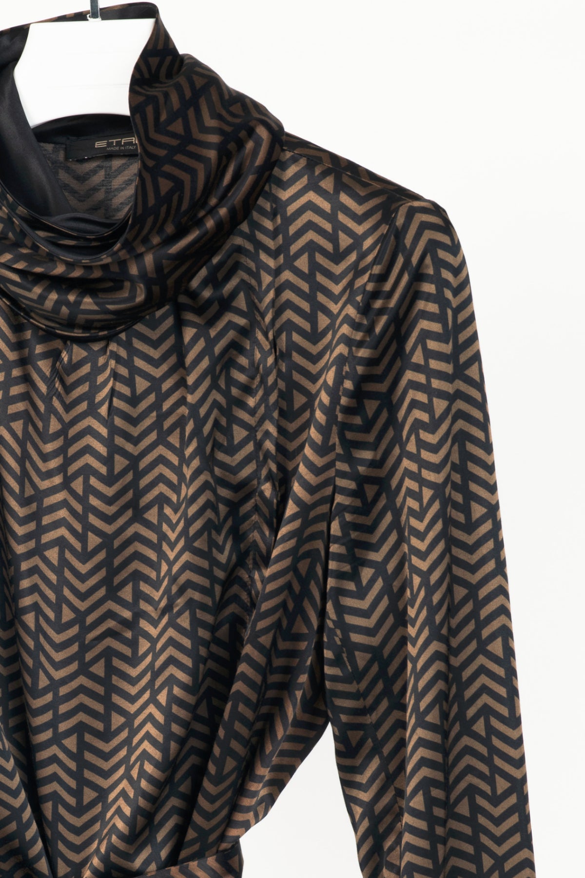 Etro Brown & Black Geometric-Print Viscose-Satin Scarf Mini Dress