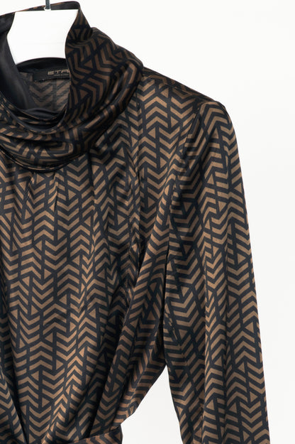 Etro Brown & Black Geometric-Print Viscose-Satin Scarf Mini Dress