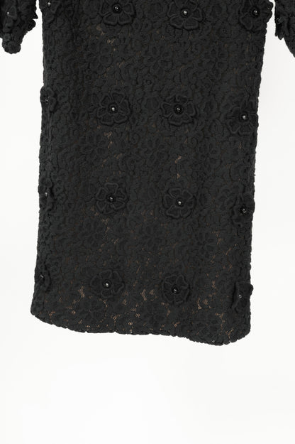 Chloe AW12 Black Macrame-Lace Floral-Applique Mini Dress