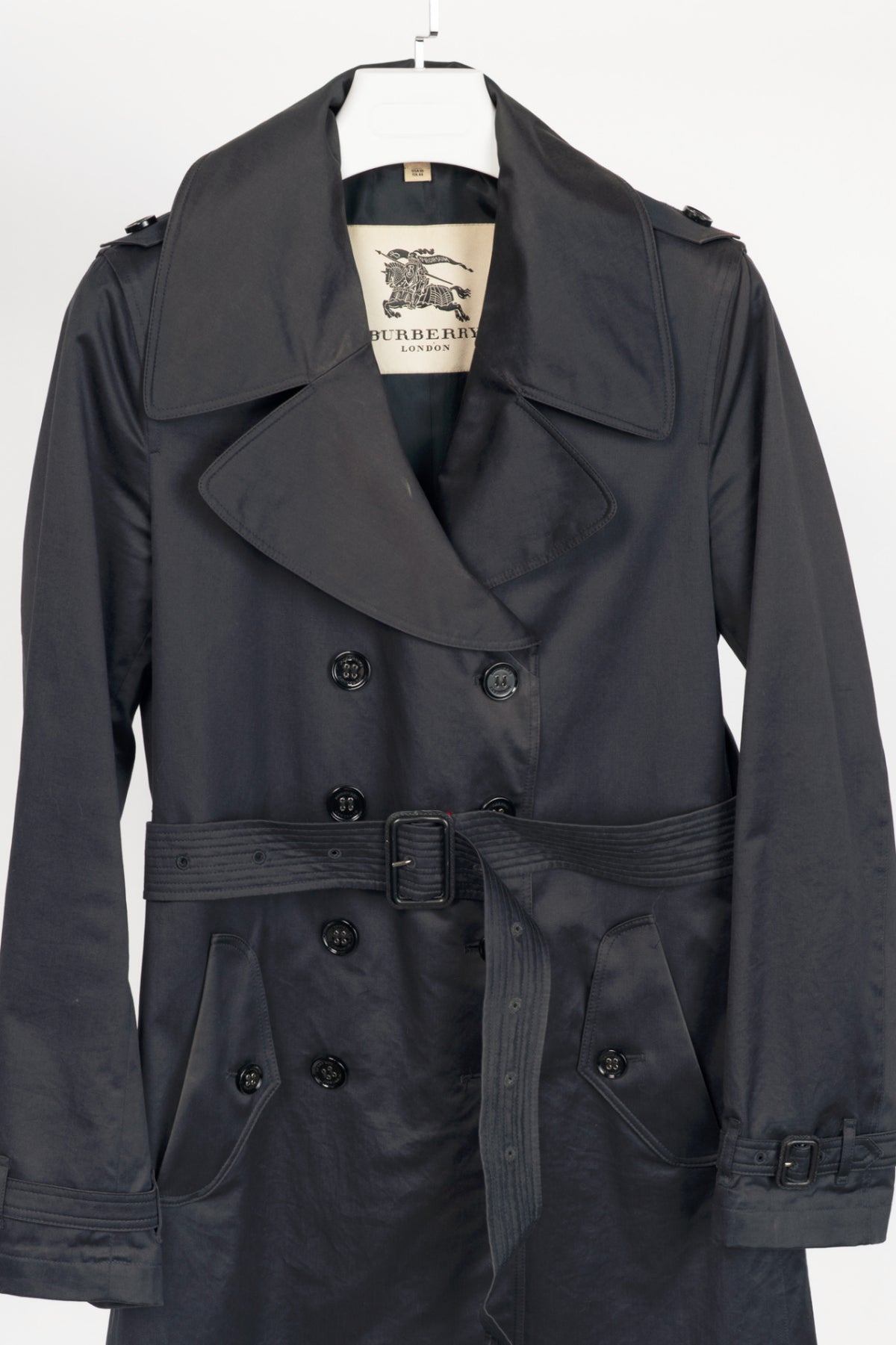 Burberry Navy Cotton Gabardine Belted Double-Breasted Trench Coat