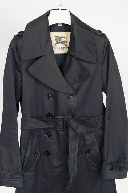 Burberry Navy Cotton Gabardine Belted Double-Breasted Trench Coat