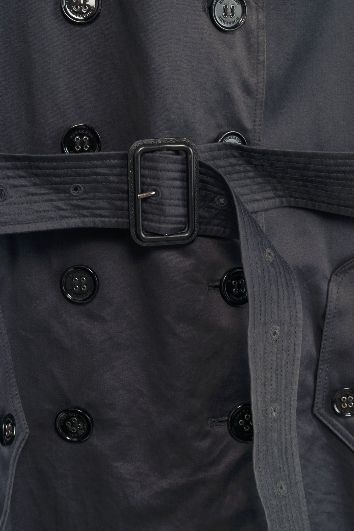 Burberry Navy Cotton Gabardine Belted Double-Breasted Trench Coat