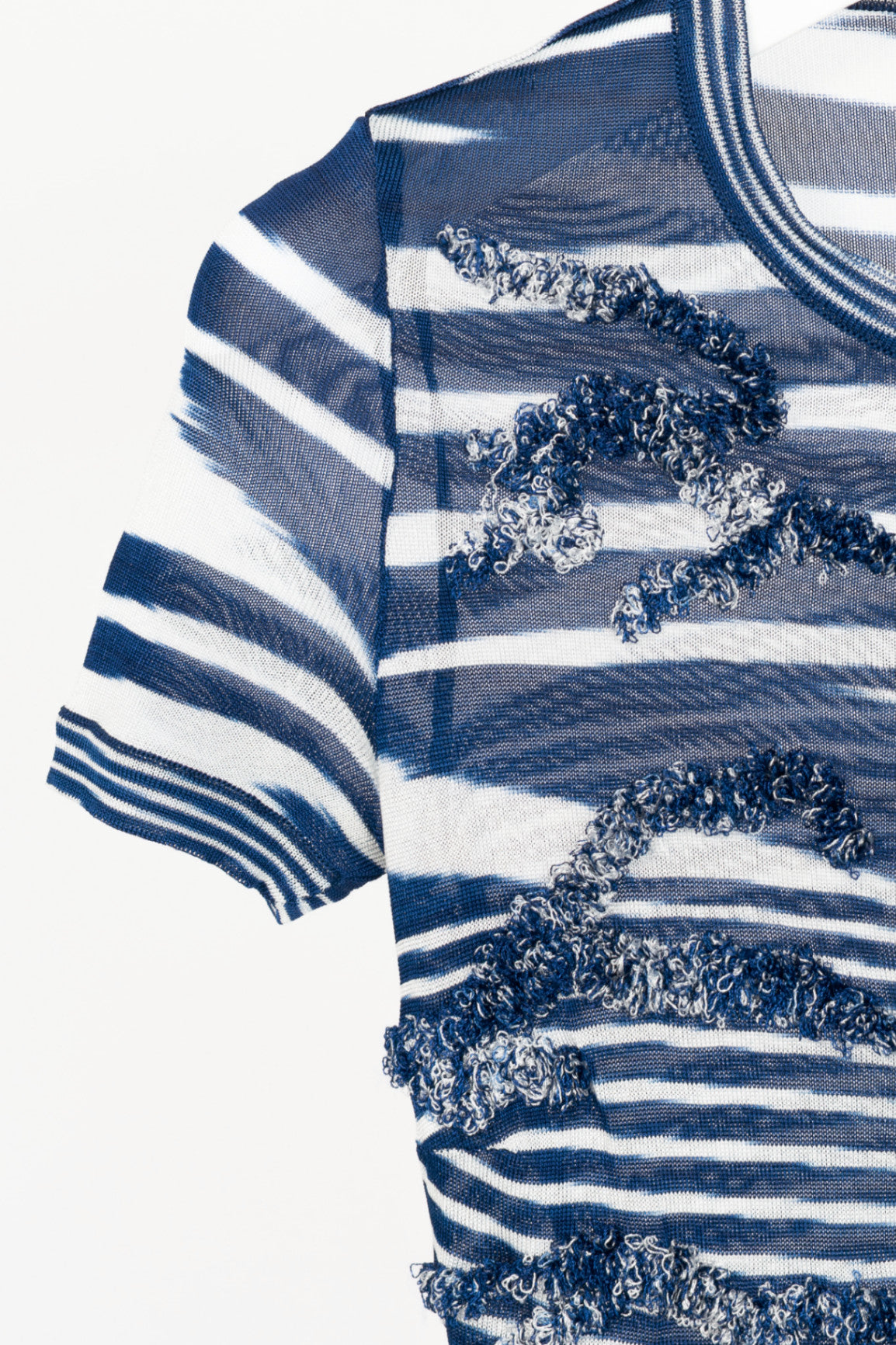 Missoni Blue & White Striped Fringe Short-Sleeve Cardigan