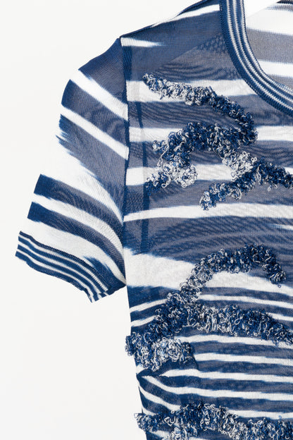 Missoni Blue & White Striped Fringe Short-Sleeve Cardigan