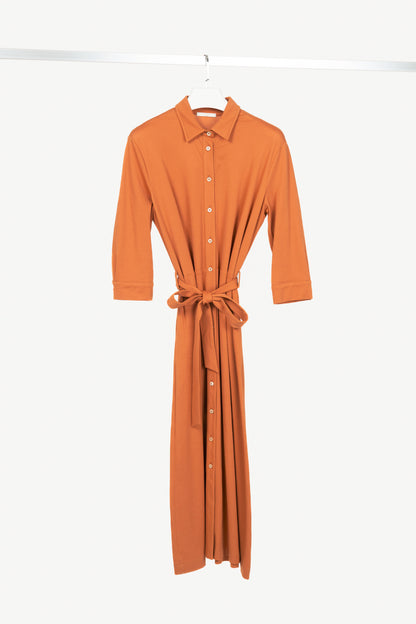 Circolo 1901 Orange Cotton-Pique Belted Shirt Dress
