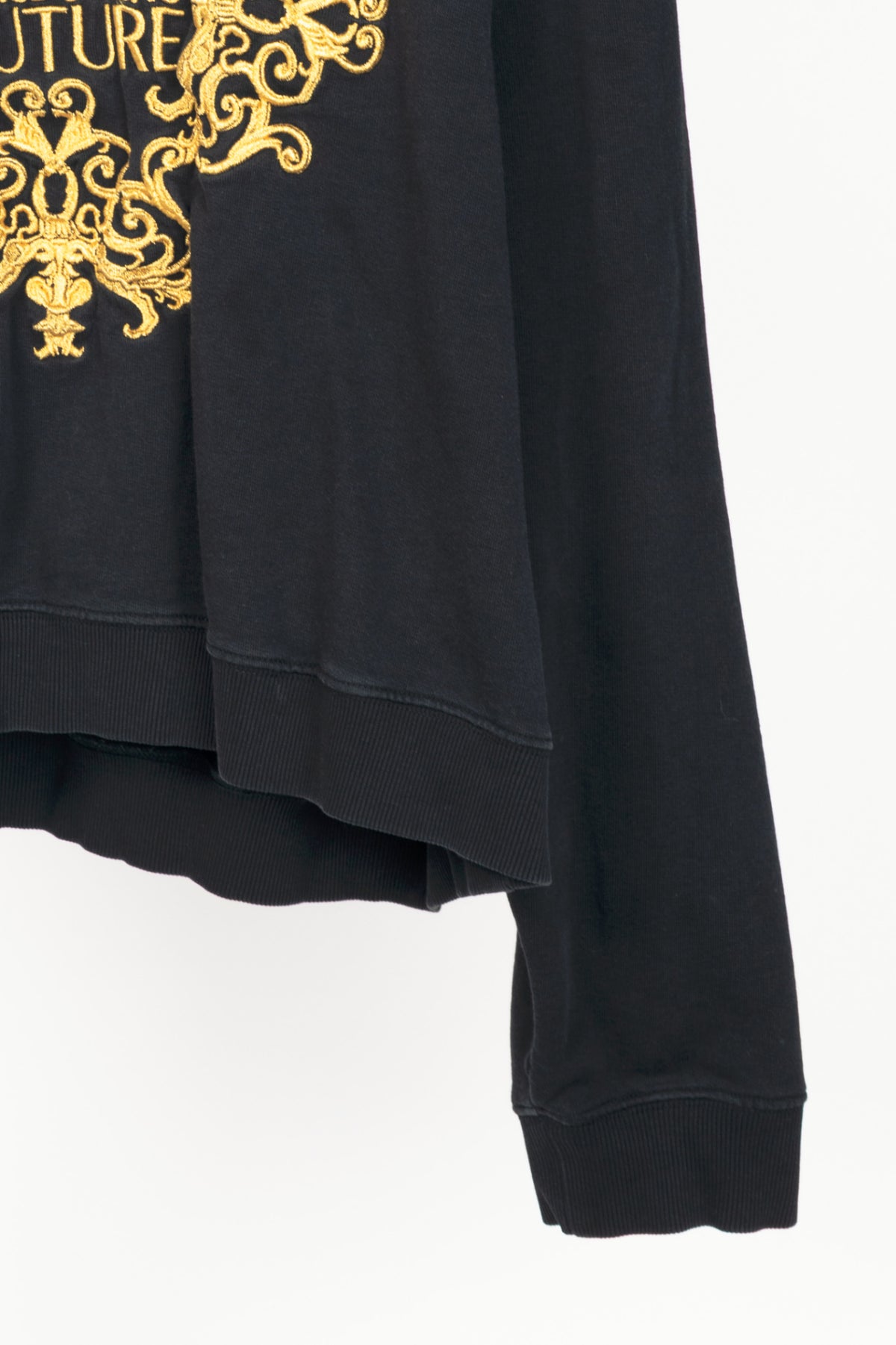 Versace Jeans Couture Black Cotton Embroidered Baroque Logo Hoodie