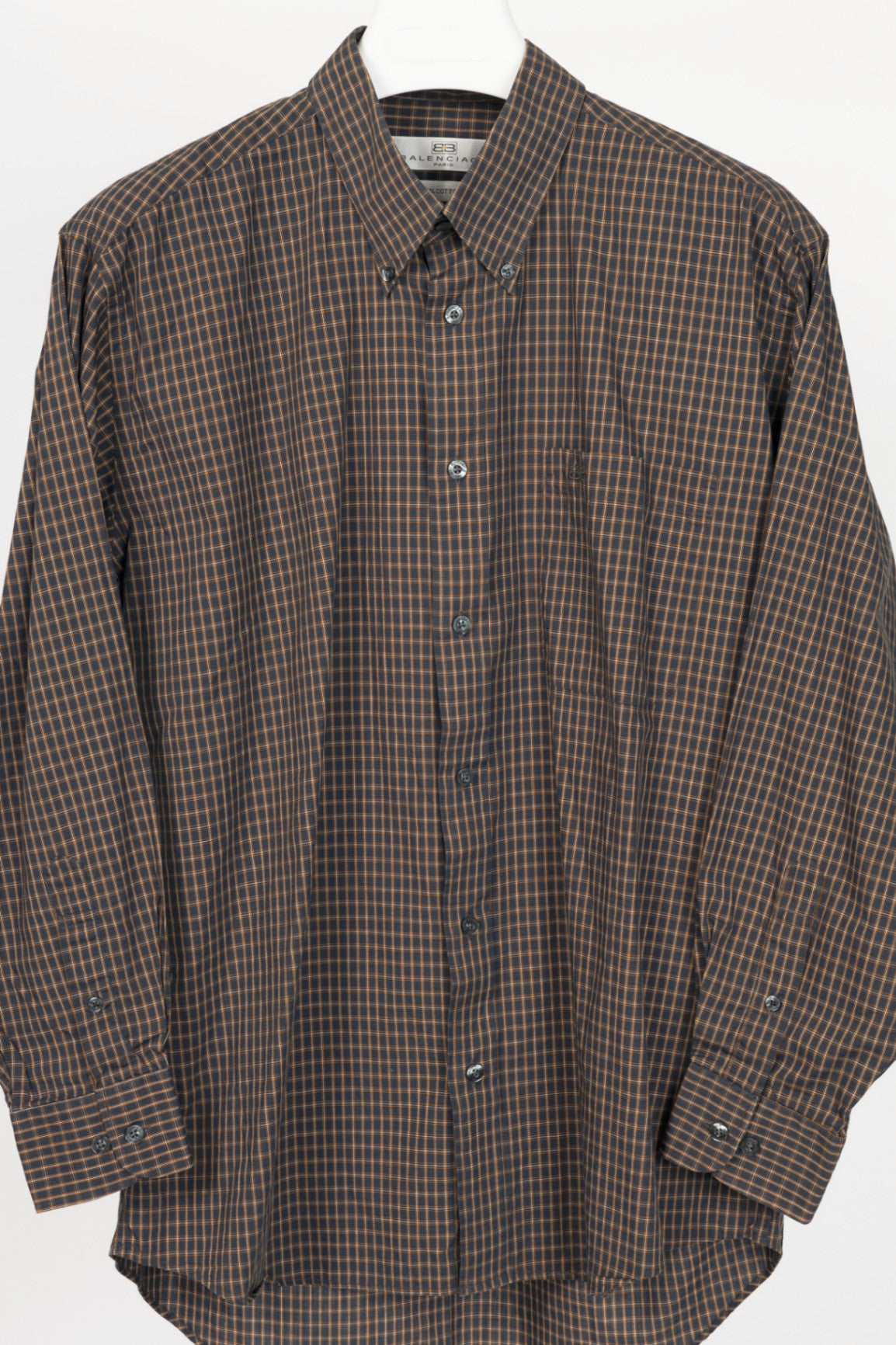 Balenciaga Vintage Brown & Orange Plaid Cotton-Poplin Buttoned Shirt
