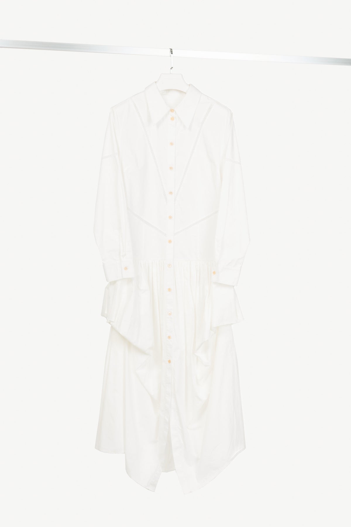 Diotima Ritual White Crochet-Trimmed Gathered Cotton-Poplin Midi Shirt Dress