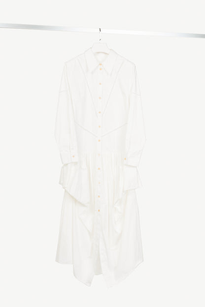 Diotima Ritual White Crochet-Trimmed Gathered Cotton-Poplin Midi Shirt Dress
