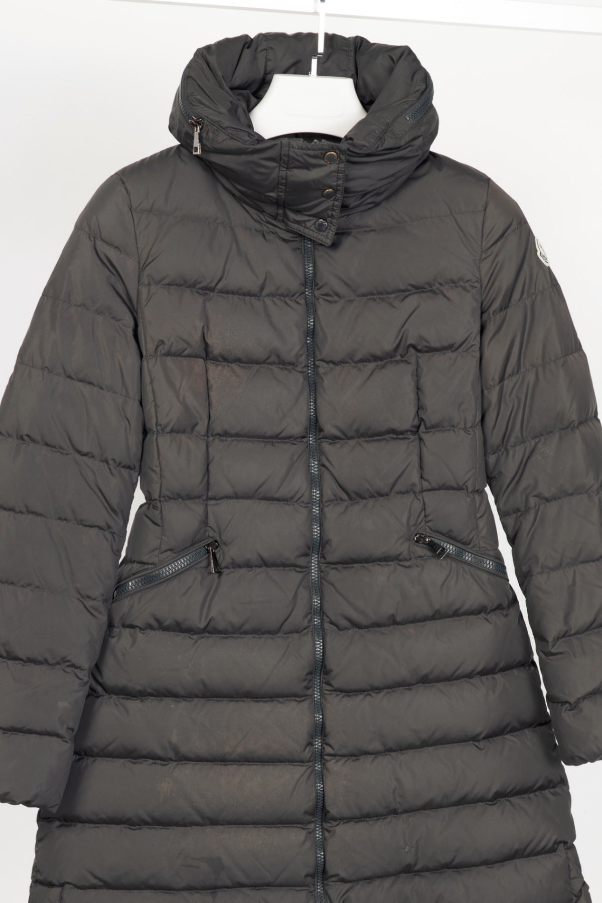 Moncler Flammette Grey Nylon Hidden-Hood Puffer Down Jacket