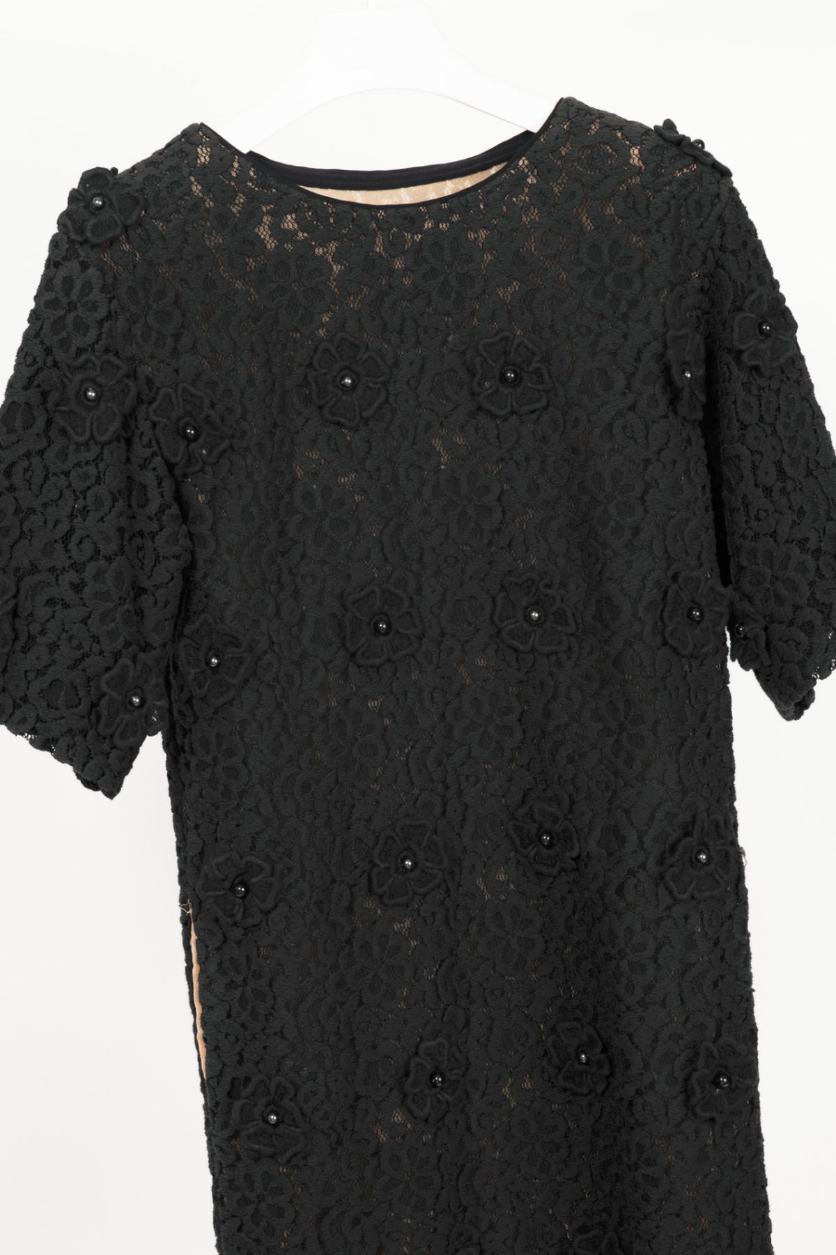 Chloe AW12 Black Macrame-Lace Floral-Applique Mini Dress