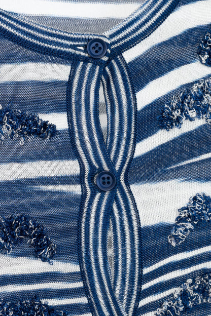 Missoni Blue & White Striped Fringe Short-Sleeve Cardigan