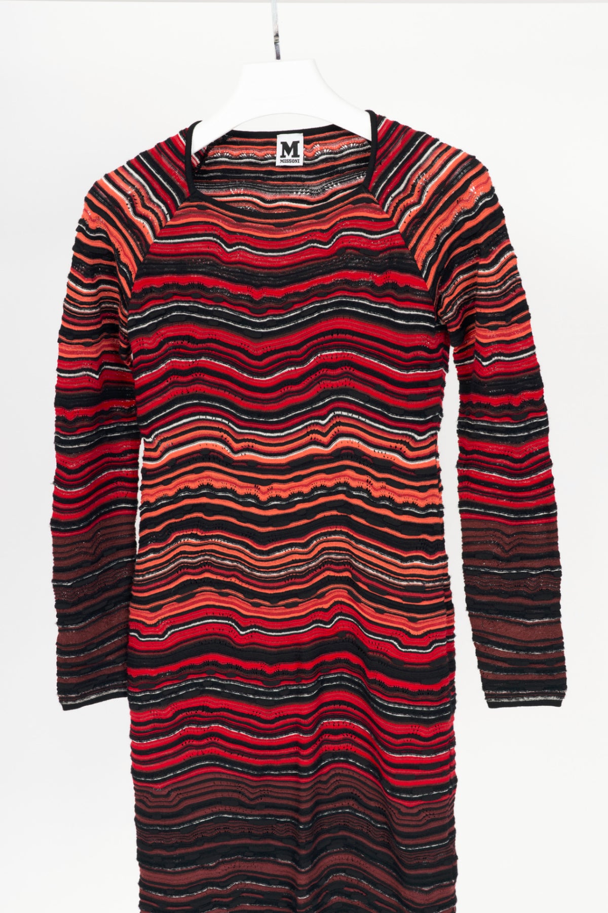 M by Missoni Red Ripple Knit Long-Sleeve Dress