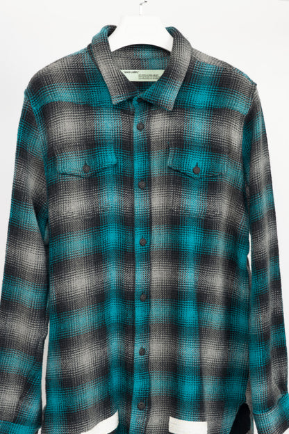Off-White KK Flannel Blue Cotton & Wool Plaid Buttoned Shirt