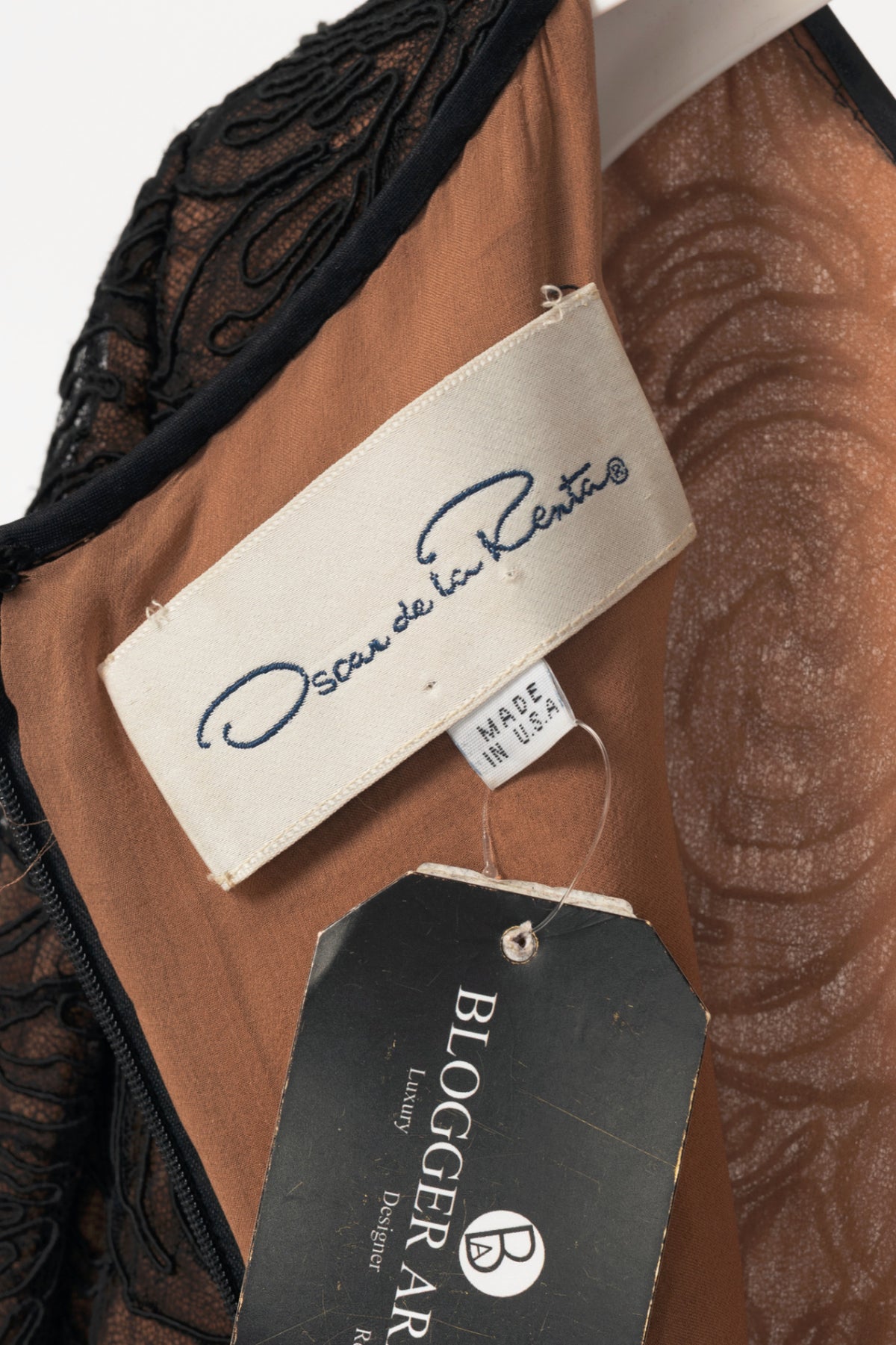 Oscar de la Renta Black Lace Feather-Cuff Mini Dress